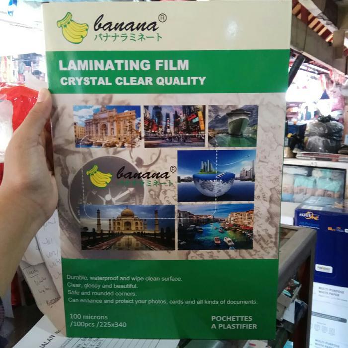 

Plastik Laminating Merk Banana Ukuran Folio / F4 Tebal 100 Micron ( 1 Pak Isi 100 Pcs )