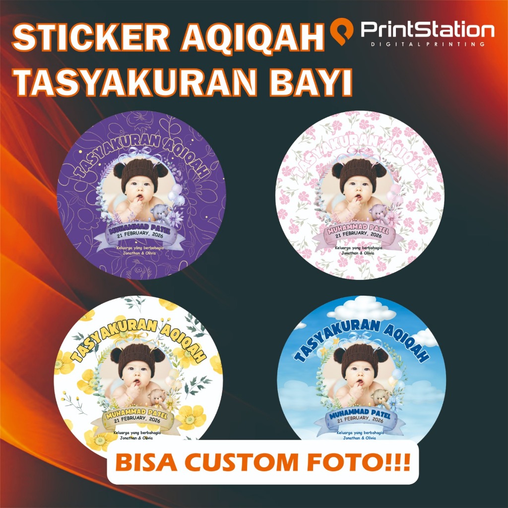 

STIKER STICKER ULANG TAHUN / AQIQAH / SELAPAN ANAK CUSTOM FREE DESIGN CEPAT MURAH GLOSSY ANTI AIR