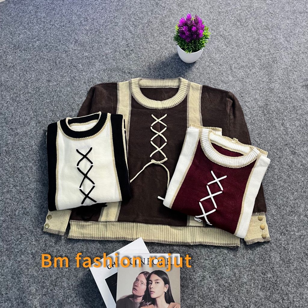 SAVIVIE SWEATER RAJUT WANITA MOTIF TALI PITA DEPAN LENAN PANJANG WANITA KANCING