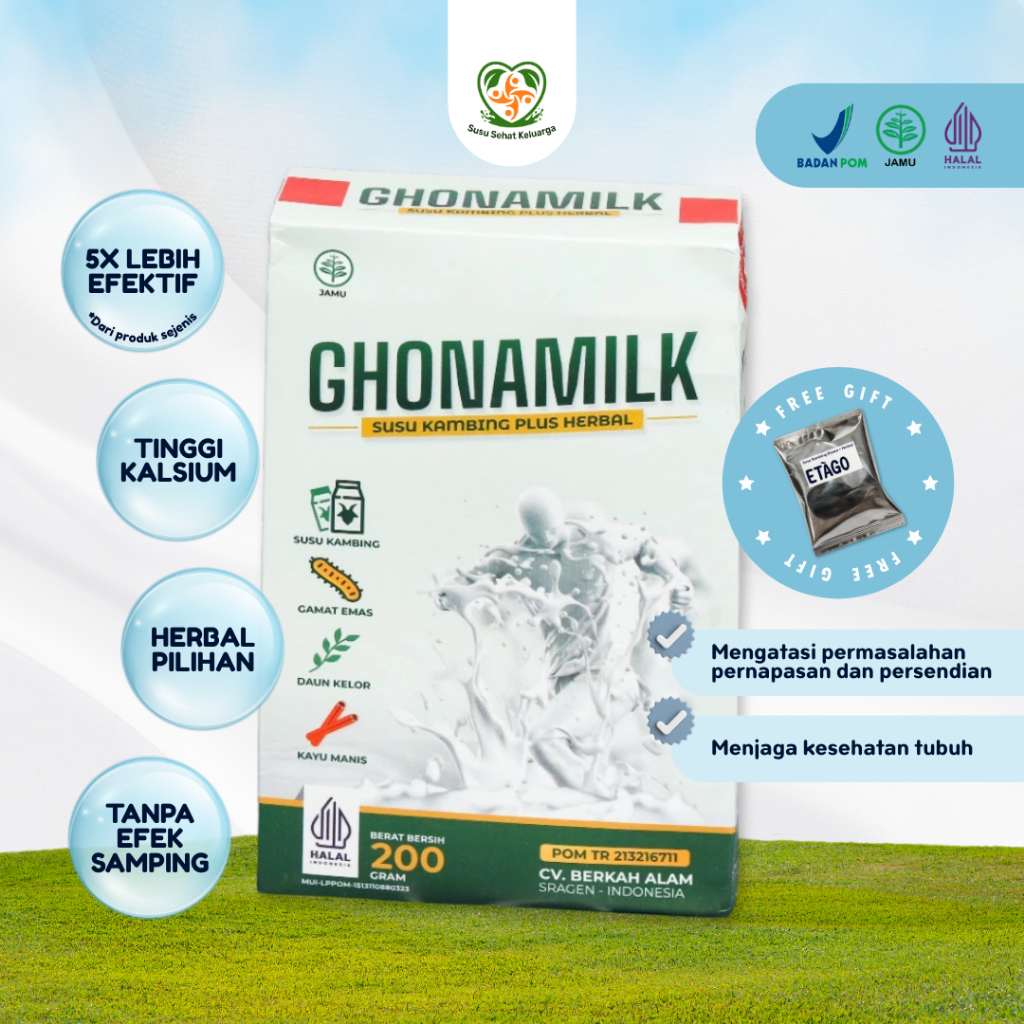 

Susu Kambing Bubuk Etawa Ghonamilk Plus Herbal Gamat Emas Daun Kelor 200gr Untuk Tulang Sendi