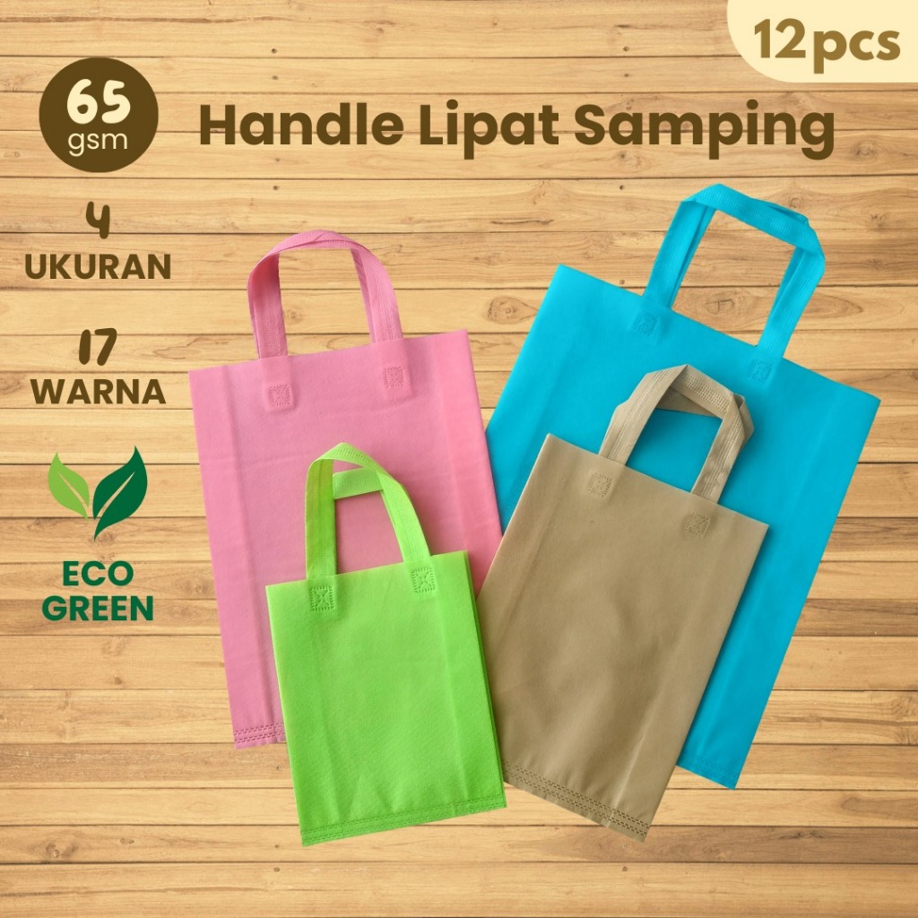

(12 PCS) Tas Spunbond Handle | HLS | Goodie Bag | Totebag Murah 65 GSM Lusinan untuk Souvenir