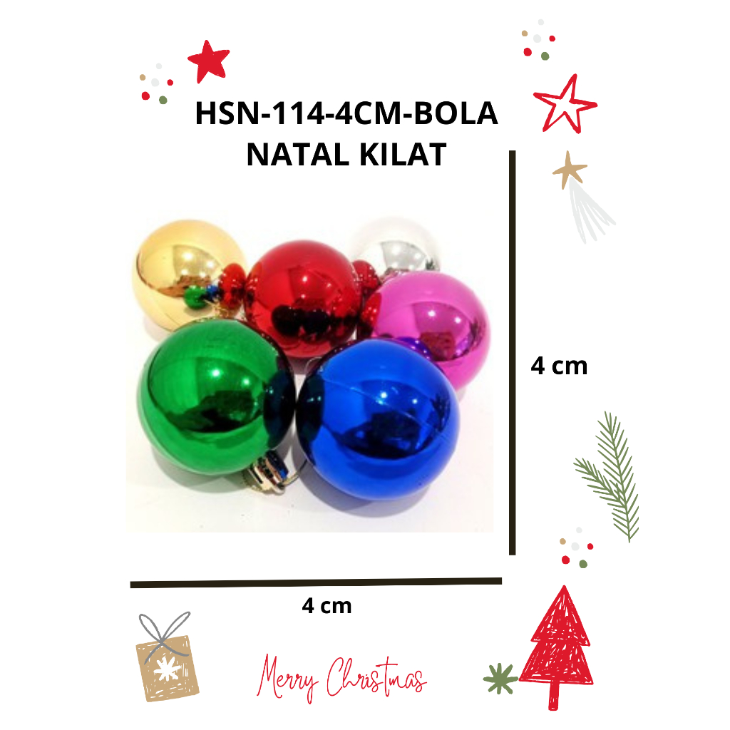 HIASAN BOLA 4CM 1 PACK ISI 6 | HIASAN BOLA NATAL PLASTIK 4 CM CHRISTMAS HSN-114