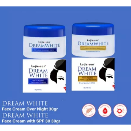 Kojie San Dream White Anti Aging Over Night Cream & Cream Sunscreen | Netto 30 gr