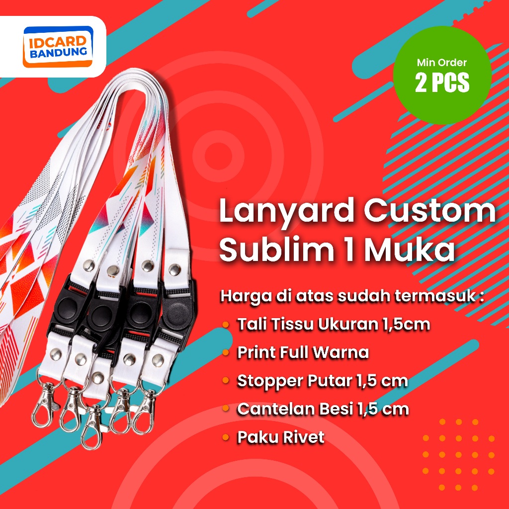 

cetak lanyard custom desain, tali id card print sublim cetak 1 muka 1,5cm