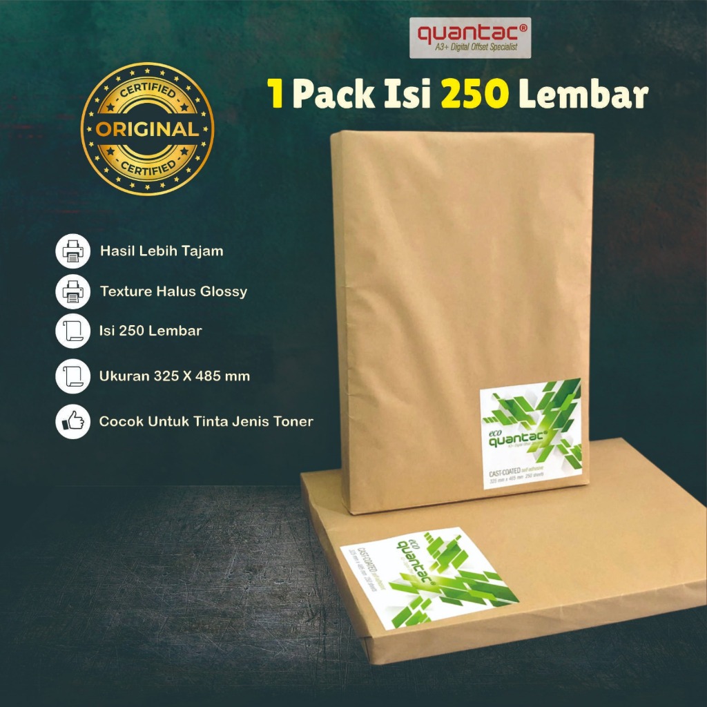

Quantac Stiker Kertas Kromo ECO Glossy A3+ Chromo Digital Print Isi 250 Lembar