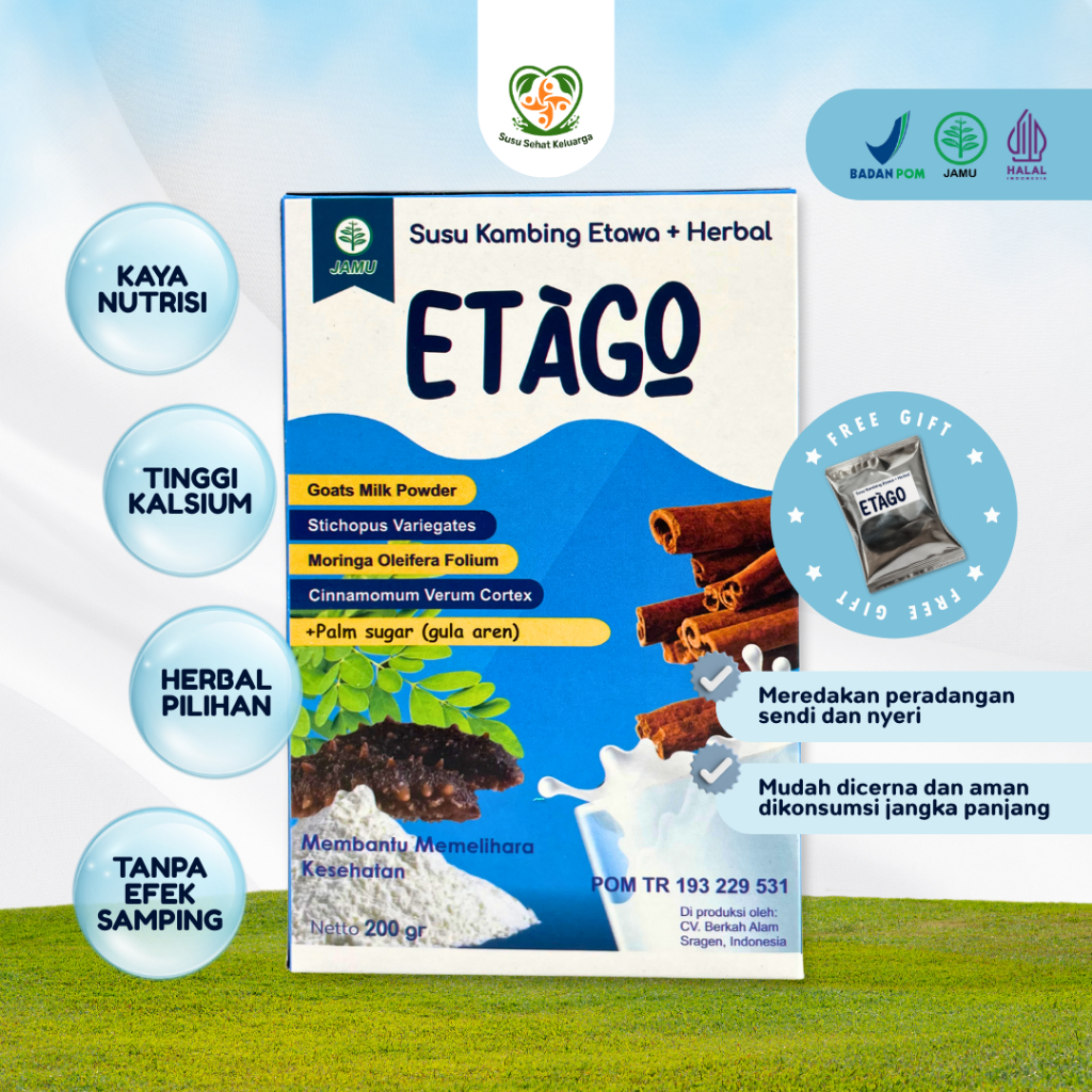 

Susu Kambing ETAGO Etawa Plus Kelor Gamat Emas Untuk Kesehatan Tulang dan Bantu Atasi Nyeri Sendi