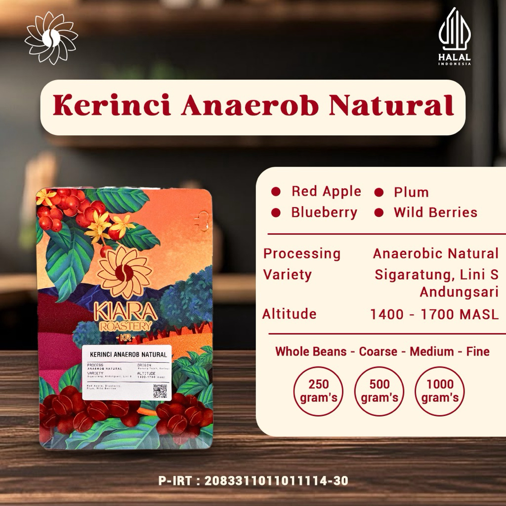 

Kerinci Anaerob Natural Pouch | Kopi 100% Full Arabica | Specialty Grade Coffee | Biji dan Bubuk Kopi | Kiara Roastery