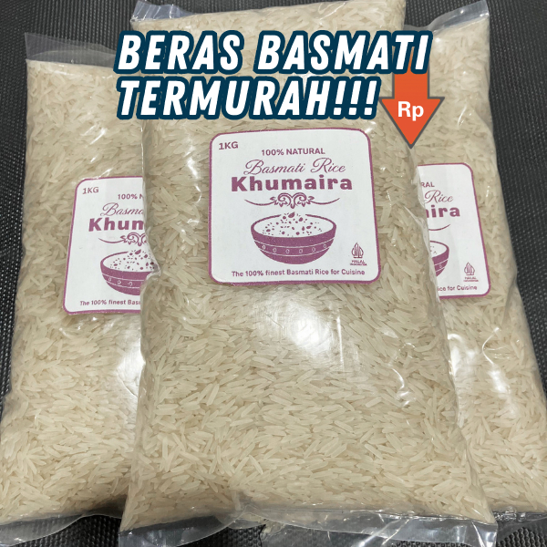 

Beras Basmati Khumaira Repack 1KG Asli untuk Hidangan Pakistan, Arab, India, Biryani, Mandhi, Kebuli