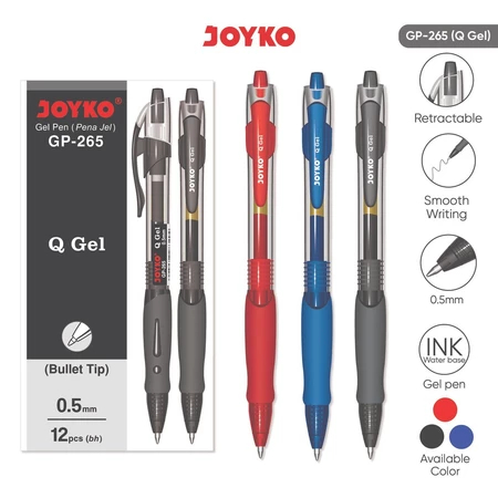 

Joyko Gel Pen Pulpen GP-265 Q Pena Gel Tip 0.5mm 1 Pack Isi 12 Pcs Hitam Biru Merah