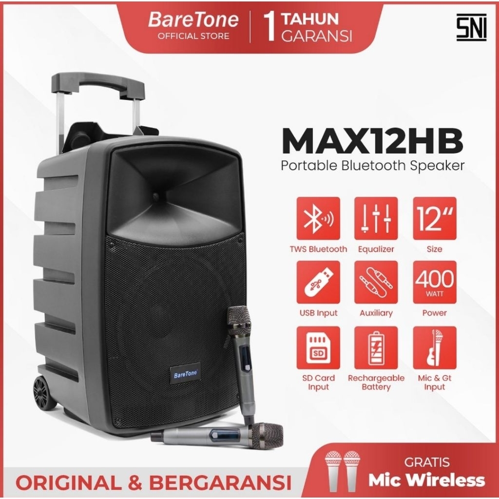 Baretone Speaker Aktif Portable MAA-12HB RMS-400W Bluetooth Garansi Resmi