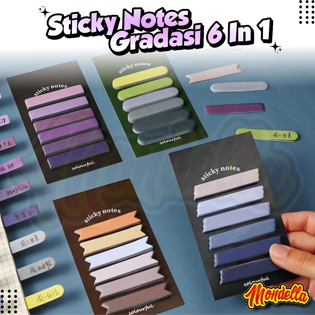 

Sticky Note Gradiasi 6in1 Tempelan Kertas Catatan 120 Lembar Kertas Notes Warna Gradasi Label Indeks Jurnal Planner Mini MONDELLA