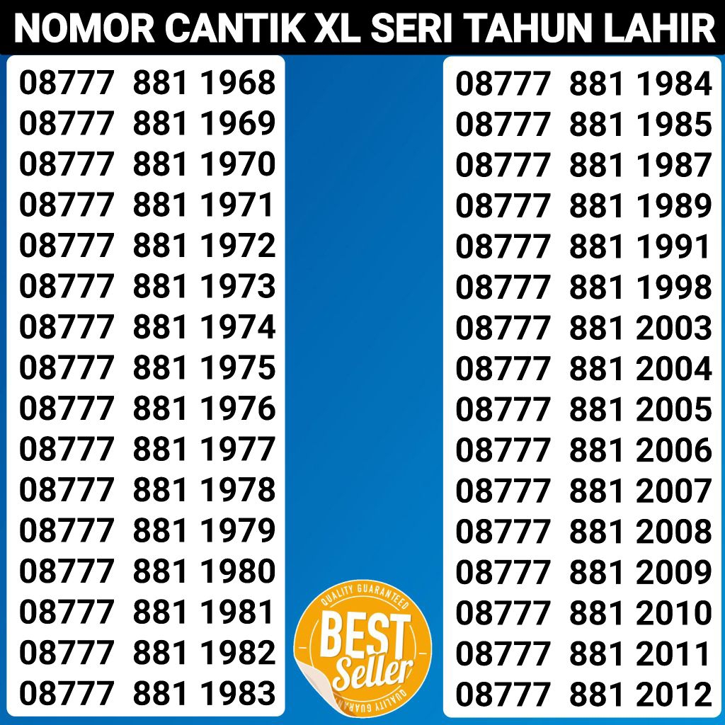 Nomor xl cantik super rapi 4G lte Seri Tahun Lahir