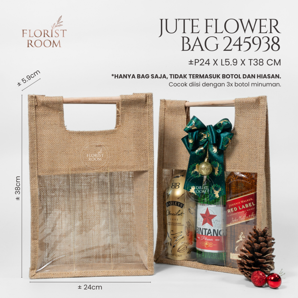 

HANYA TAS - Jute Flower Bag = 245938 - Tas Minuman Wine Marjan Sirop - Hampers