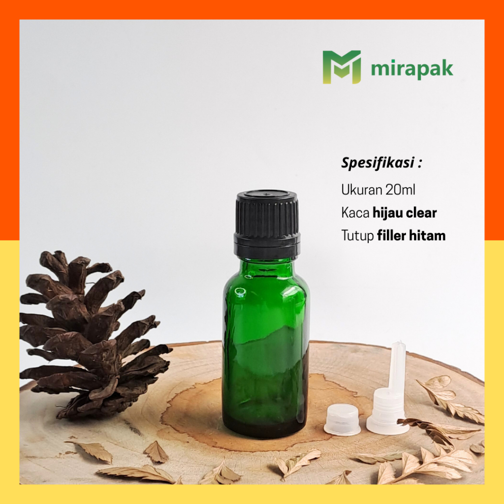BOTOL FILLER TETES 20ML HIJAU KACA TEBAL - TUTUP HITAM - FILER HITAM TETES SEGEL