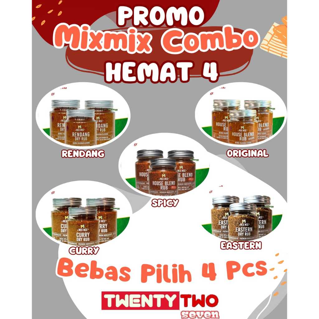 

Mixmix Combo Hemat 4 Bebas Pilih ( Original , Spicy , Rendang, Curry, Eastern 110gr )