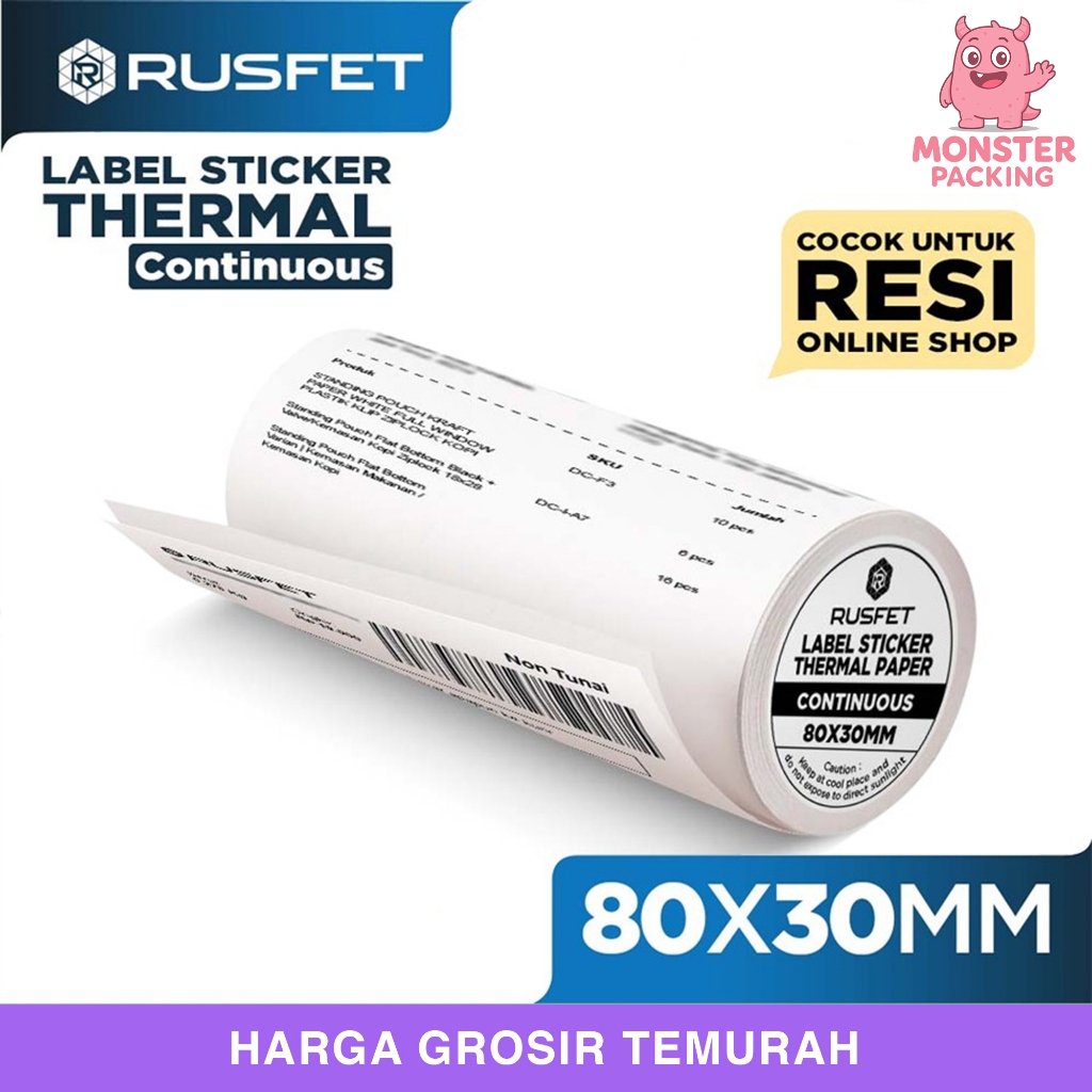 

Label Sticker Thermal Rusfet CONTINUOUS Barcode Resi Online 80x30 mm