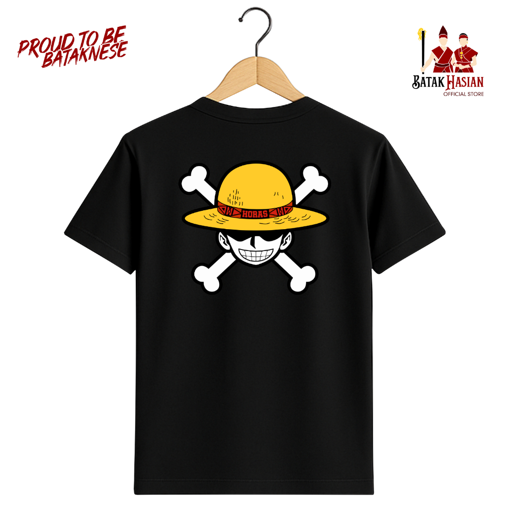 LOGO ONE PIECE [HORAS] - Kaos Batak  - Katun premium 100% - BIOWASH (Tidak berbulu) - Sangat Nyaman 
