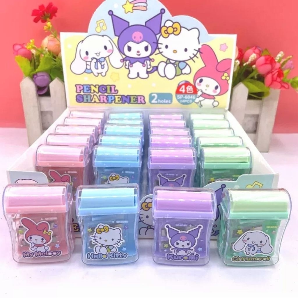 

Rautan Pensil Sanrio 2 Lubang + Penghapus Lucu / Pencil Sharpener Hello Kitty My Melody Kuromi Cinnamoroll