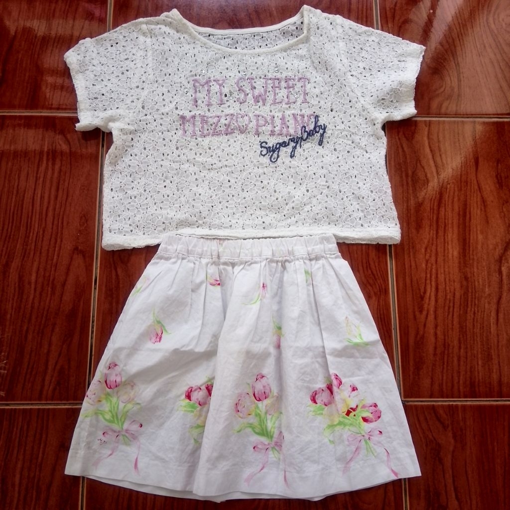 Mezzo Piano Floral Flower logo ribbon white putih Lace Pink Dreamy Ruffle pattern kawaii authentic u