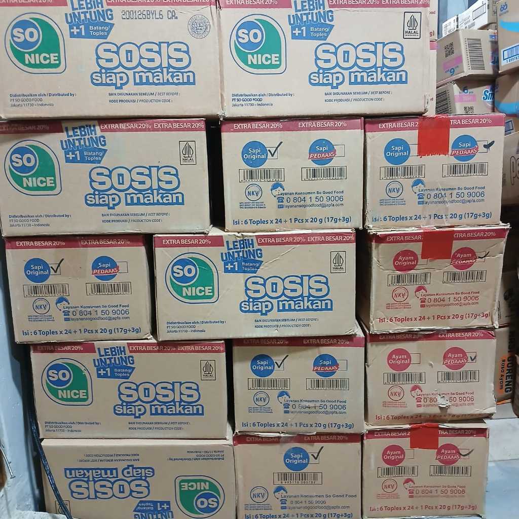 

Sosis So Nice Ayam dan Sapi karton ( 6 toples x 24pcs x18gr)