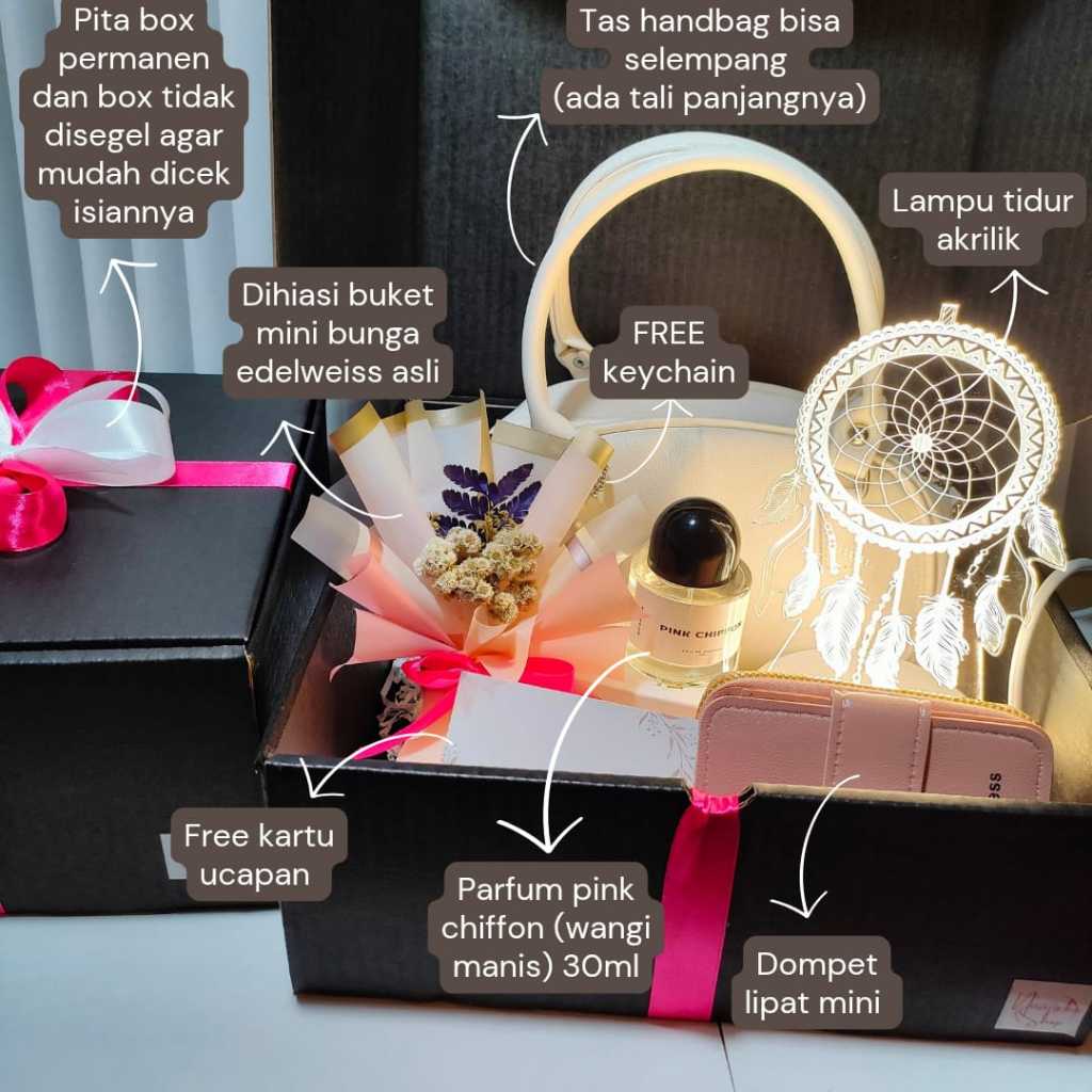 

PAKET TAS (F) hampers / Hampers tas + dompet + lampu tidur akrilik + parfum / kado ulang tahun / hadiah untuk cewek / birthday gift / kado anniversary / buket / hadiah wisuda / kado pernikahan / wedding gift