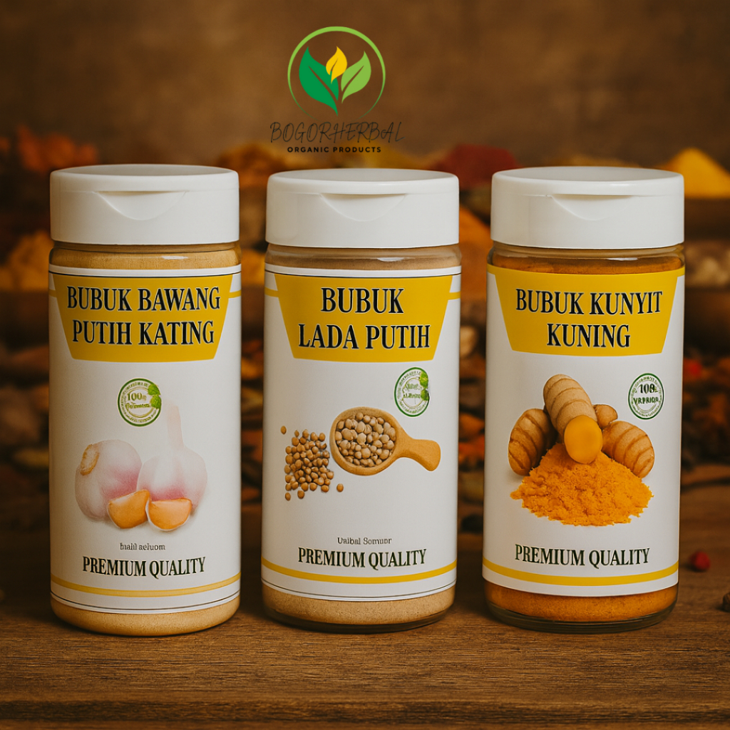 

PROMO 1Paket Bumbu Masak Dapur Bubuk Bawang Putih / Kunyit Kuning / Merica Lada Putih / Bahan Asli Alami 100%