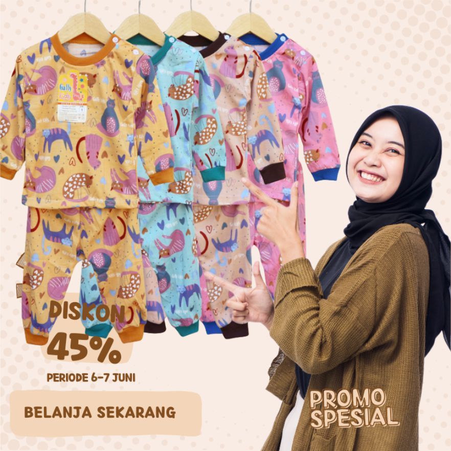 SETELAN BAJU BAYI PEREMPUAN  ANTI LUNTUR FULL PRINTING GAFFYKIDS UNTUK UMUR 4-18 BULAN PANJANG
