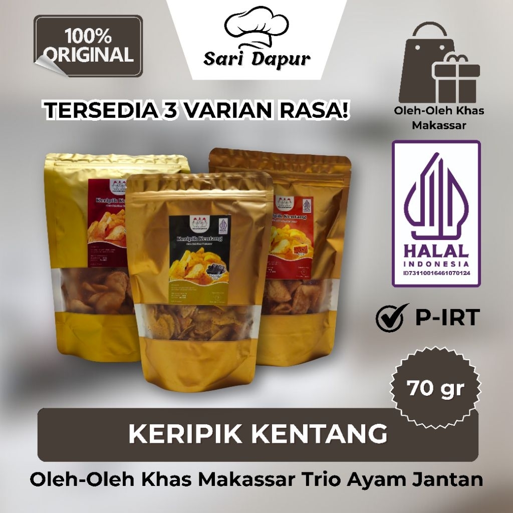 

TRIO AYAM JANTAN Oleh-Oleh Khas Makassar Keripik Kentang 70gr