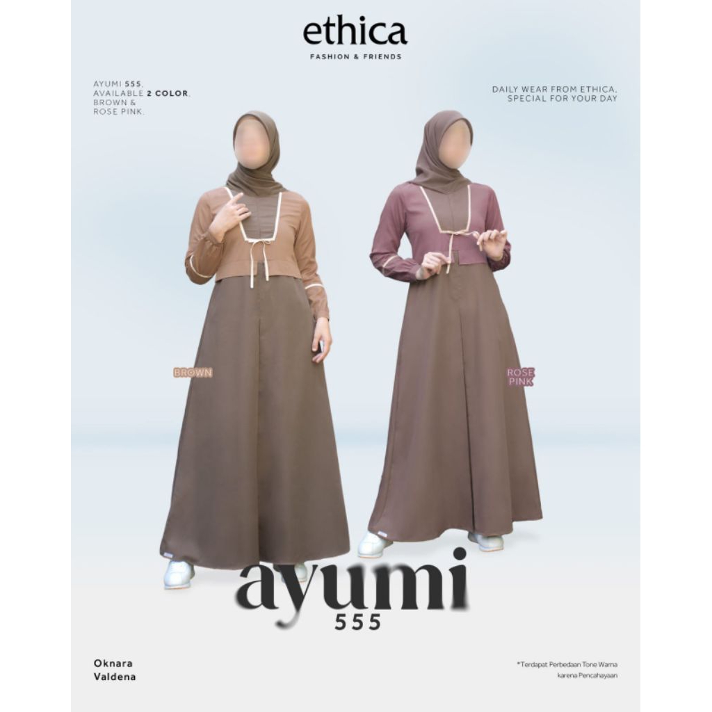 Gamis ETHICA Ayumi 555 Rose Pink ,Brown/Gamis Ethica Terbaru/Original