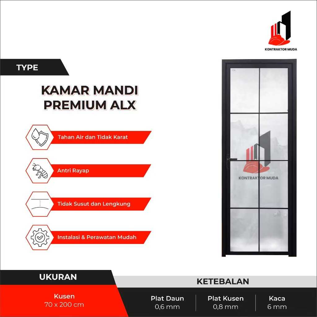NARAHOME DECO -  (ALX 70X200) Set Pintu Aluminium Pintu Kamar Mandi Toilet WC Kusen Set Tebal Motif 