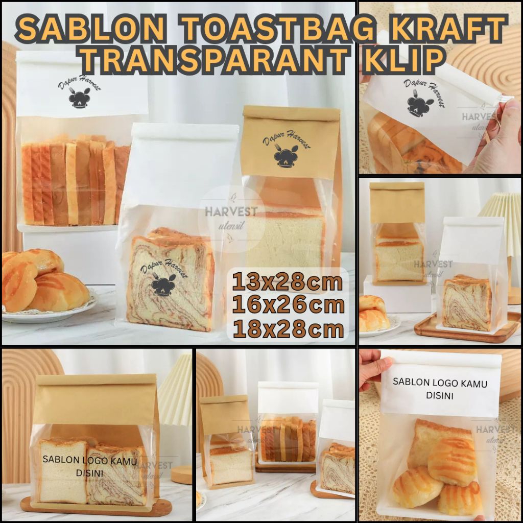 

SABLON TOASTBAG KRAFT TRANSPARAN 13x28 16x26 22x28 / KANTONG ROTI KRAFT TRANSPARAN / KANTONG ROTI TAWAR KUE KERING