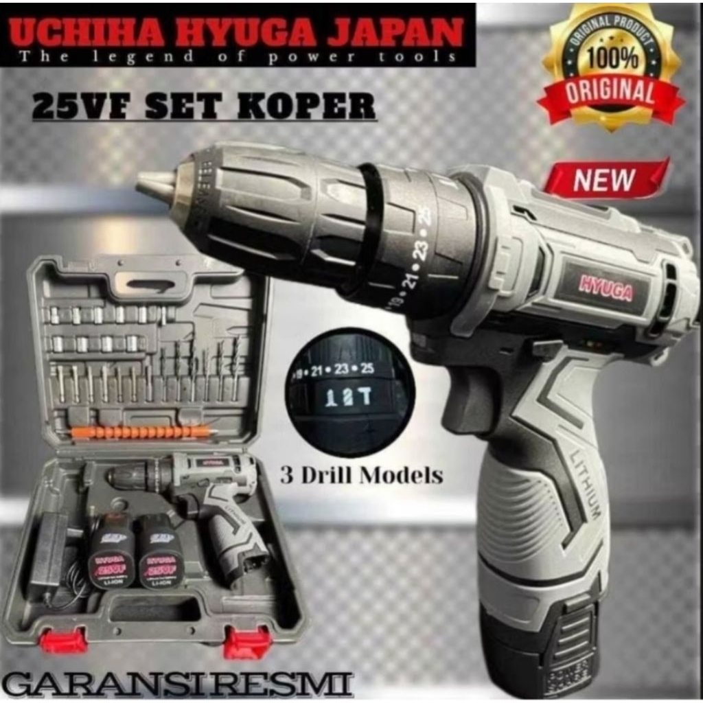 Bor Cordless Uchiha Impact Drill 25Vf Bor Beton Tembok Kayu Besi Sekrup fulset sesuai gambar barang 