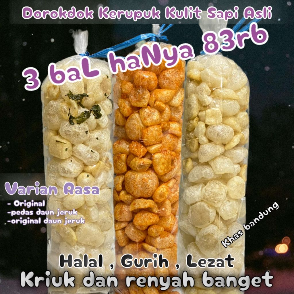 

KERUPUK KULIT SAPI DOROKDOK VIRAL RAMBAK ENAK MURAH PAKET 3 BAL UKURAN BESAR