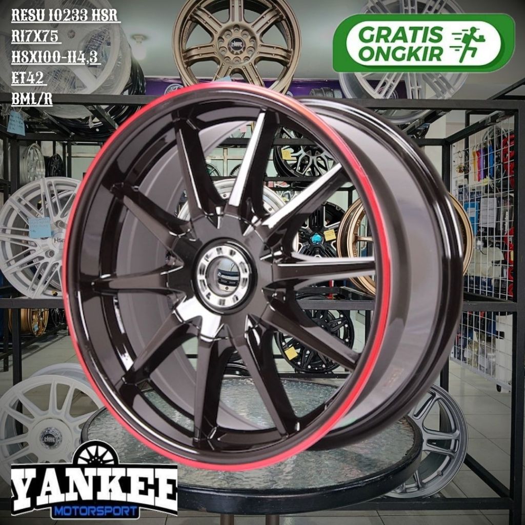 Velg Mobil Ring 17 HSR RESU 10233 R17 Lobang 8 untuk Pelek Mobil AVANZA,BALENO,VIOS,CITY