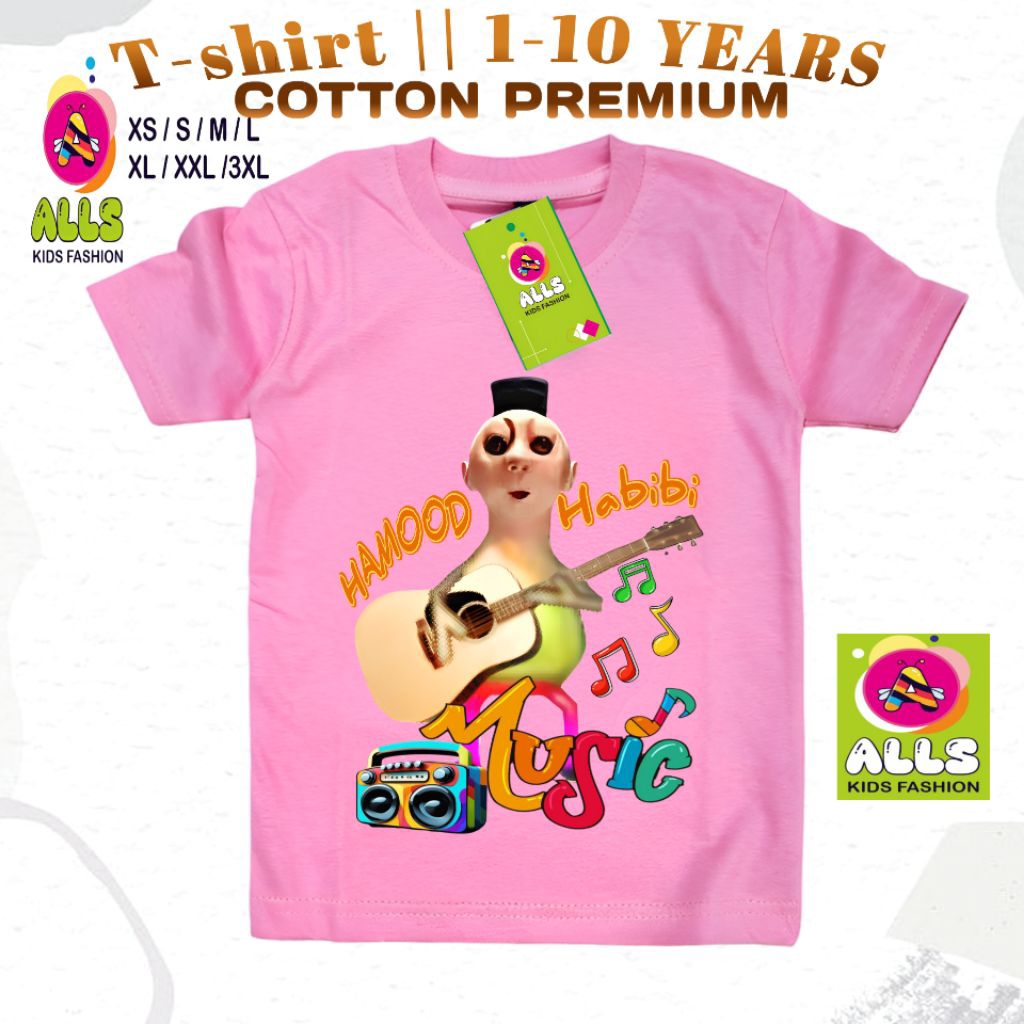 Atasan Kaos Baju Anak Perempuan Motif Hamood Habibi Gitar Music Anak-Anak Usia 1-10 Tahun