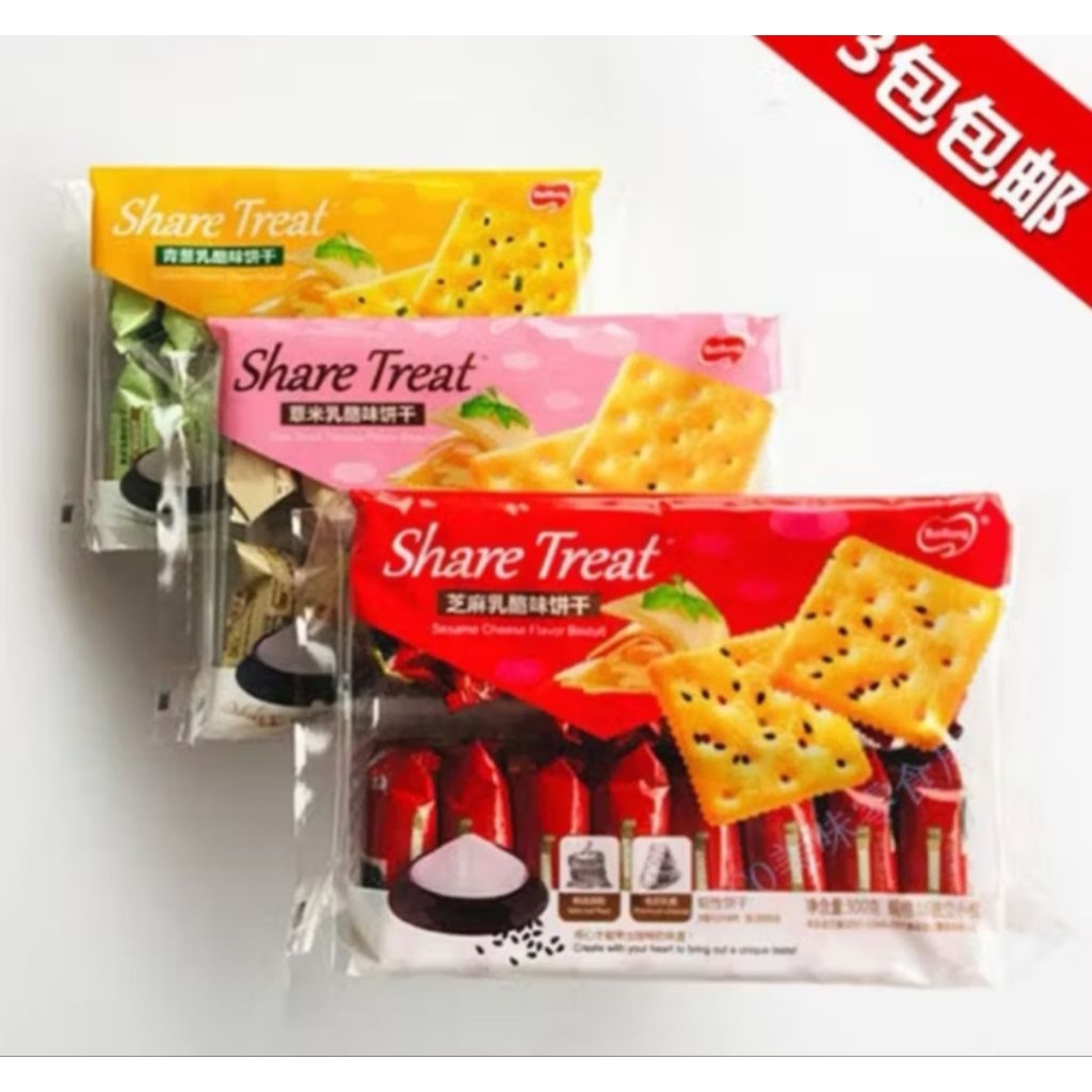 

BaiRong Share Treat Coix Seed Cheese Flavor Biscuit 300gr. Sesame cheese flavor biscuit Scallion cheese Flavor Biscuit