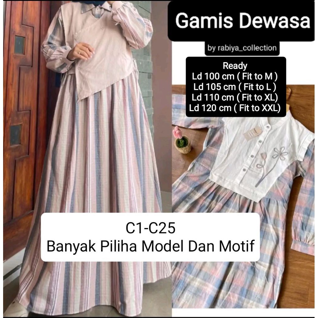 Gamis Dewasa Katun Triset Ori Dress Wanita Gamis katun Triset kombinasi Lengan Panjang Casual Best S