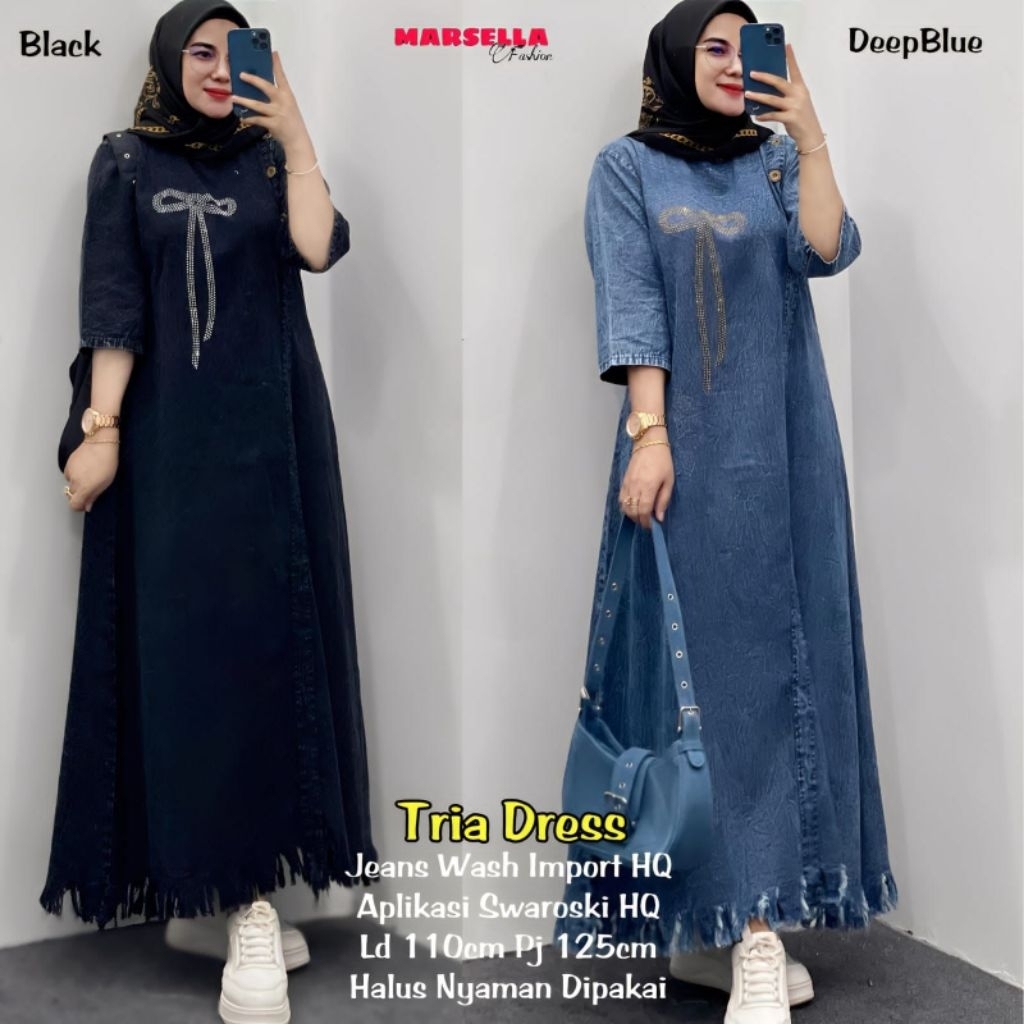 Tria MIDI jeans gamis jeans terbaru MIDI wanita kekinian