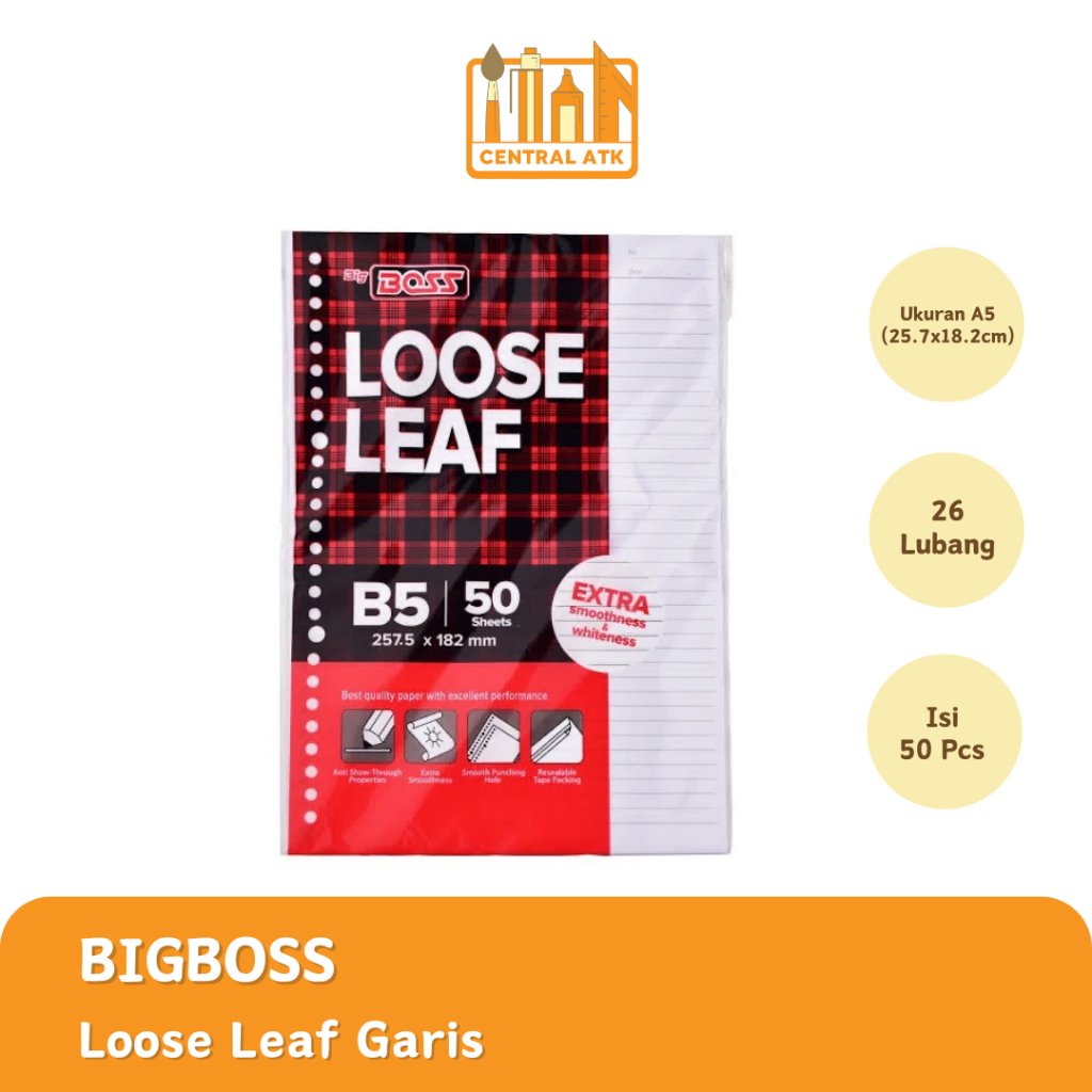 

LOOSE LEAF COLOR / KERTAS BINDER B5-50 BIG BOSS GARIS (1PAK)