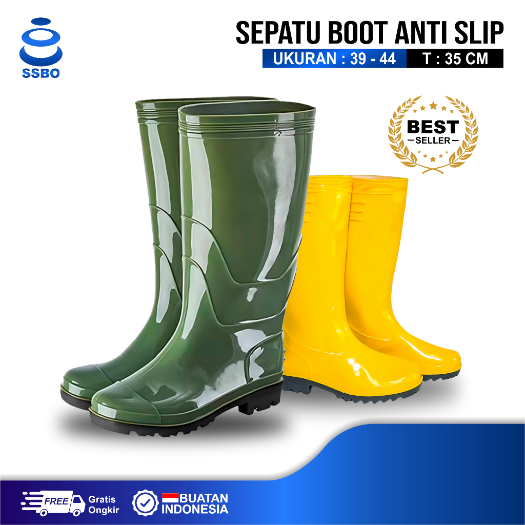 Boot Pria Wanita Sepatu Boot PVC Anti Air Anti Selip Pria Wanita Pekerja Proyek Pertanian Hijau Wani