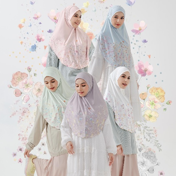 VESELKA Jenayra Hijab Jilbab Bergo Kerudung Jersey Olahraga Sport | Syari Khimar Instan Motif Bunga 