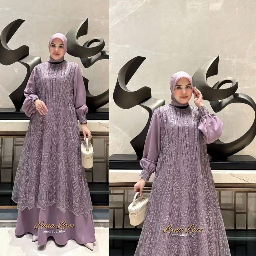 lunna lace Dress - Set  Brukat luna Dress Bahan ceruty Mix Brukat Kondangan Elegan Pesta Baju Remaja