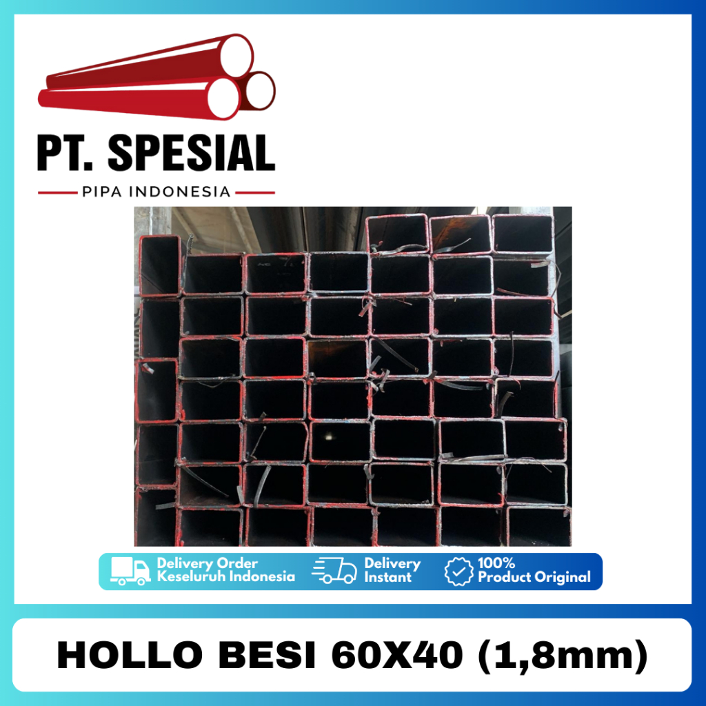Besi Hollo 6x4 / Hollow Hitam / Hollo Besi 60x40 Tebal 1.8mm 50 Btg -05