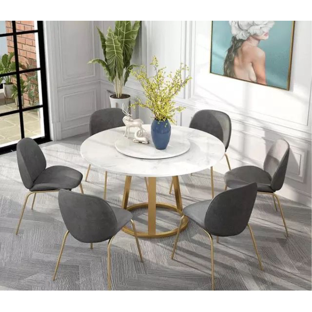 Set meja makan marmer putih carara bulat - set kursi makan marmer bulat marmer putih carara terbaru 