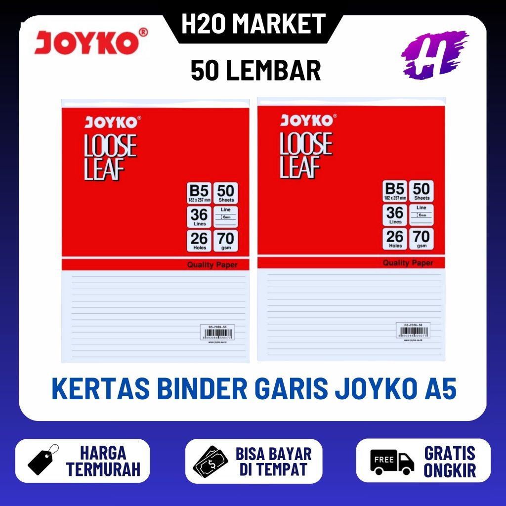 

Loose Leaf / Isi Kertas File / Binder / Kertas Binder Garis Joyko A5 50 Lembar