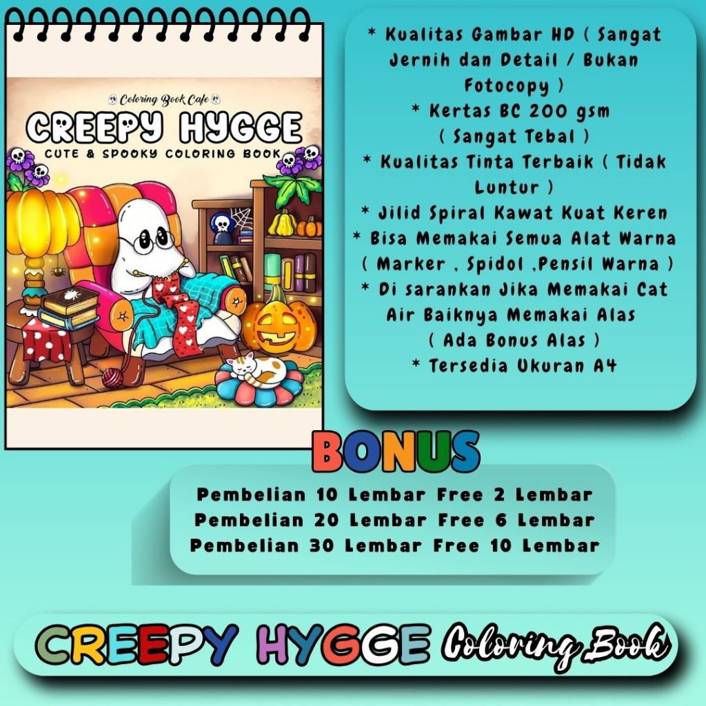 

CREEPY HYGGE Coloring Book Buku Mewarnai Anak Remaja Dewasa Aesthetic Ukuran Kertas A4 Tebal 220gsm