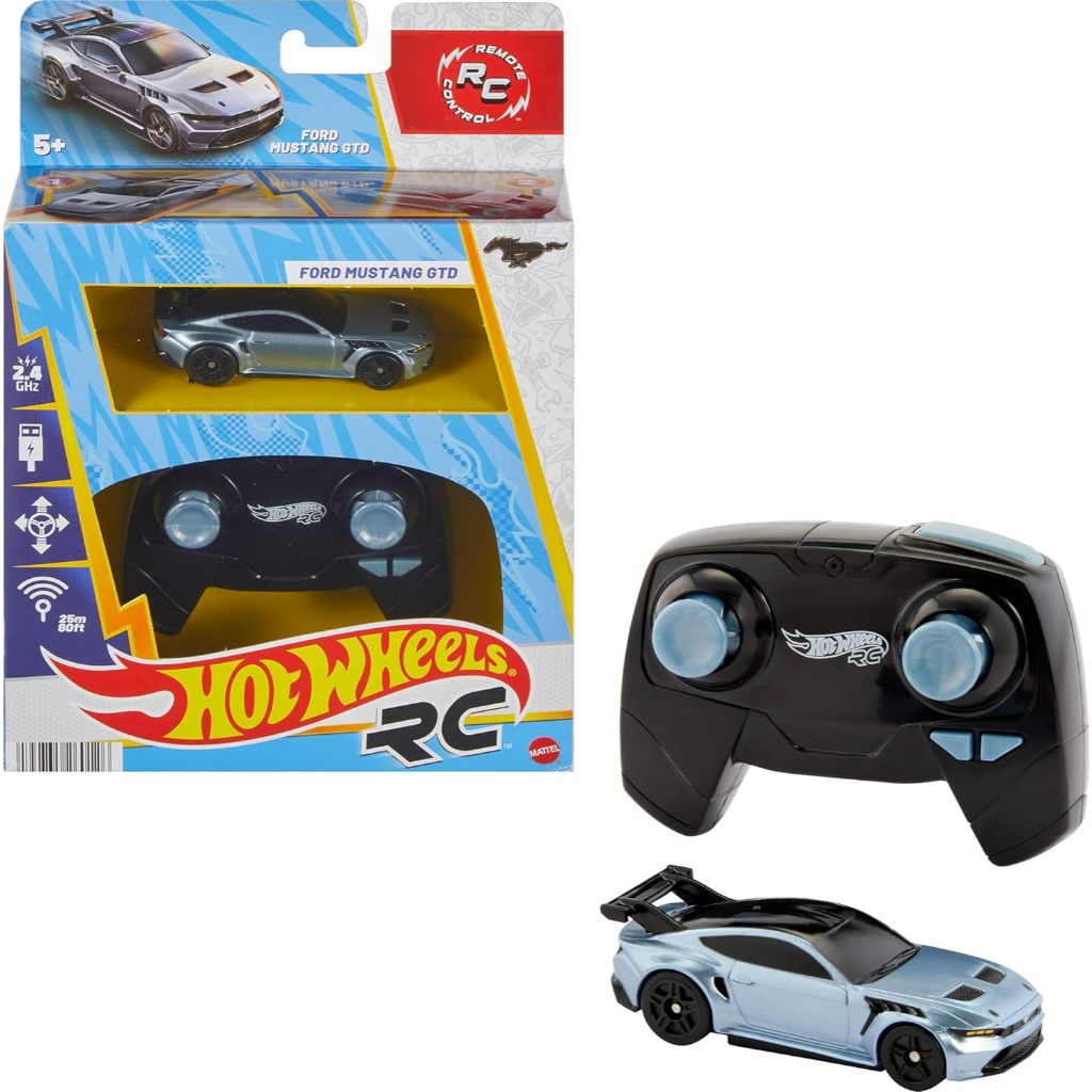 Hot Wheels RC Toy Car, Full-Function Remote-Control 1:64 Scale Ford Mustang