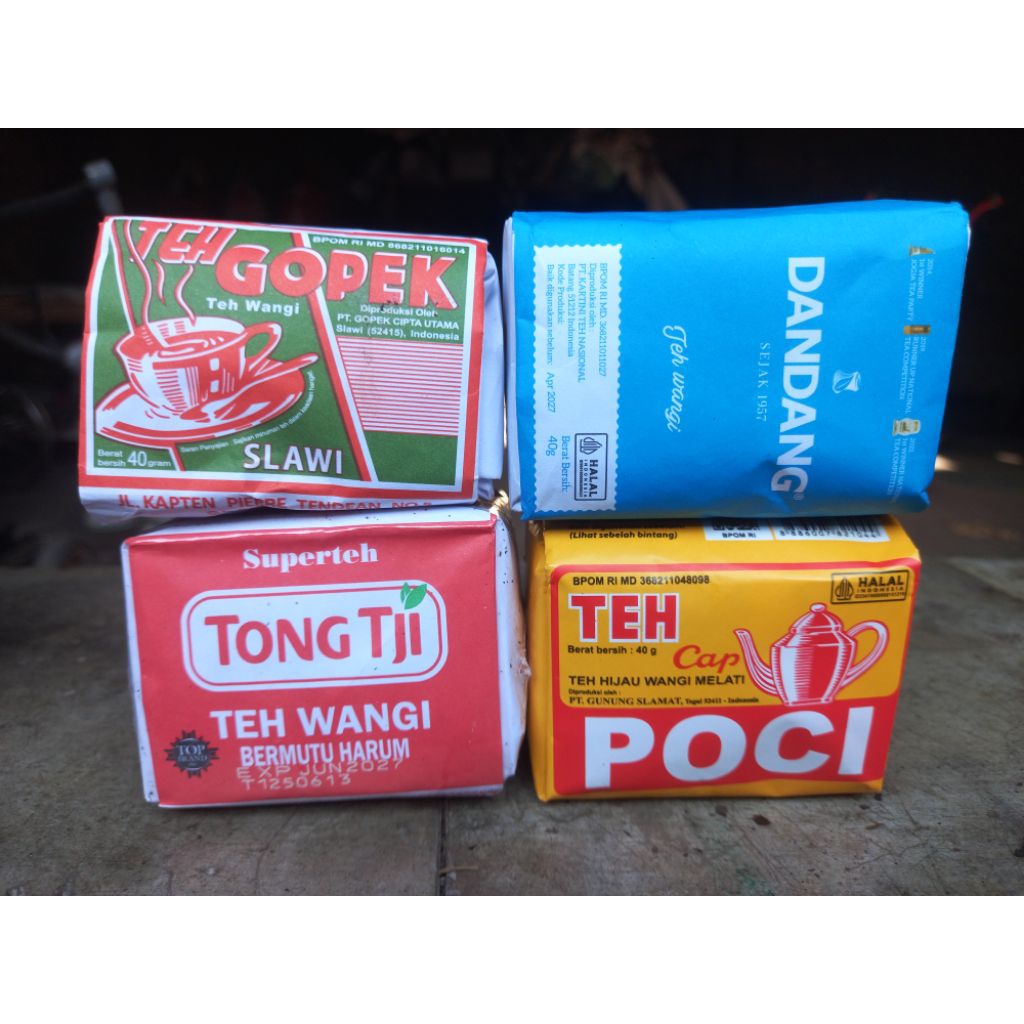 

Teh Racikan Khas Solo/paket 4 teh/gopek,poci kuning,dandang biru,tongtji merah