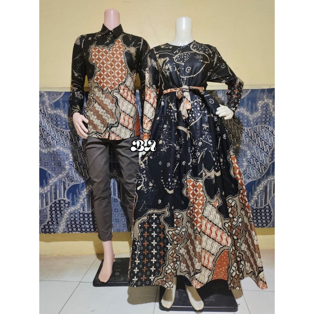 Couple Batik Asli Pekalongan_Sarimbit Batik_Couple Kemeja Dan Gamis Bahan Katun