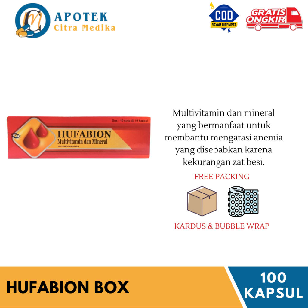 Hufabion 𝟏 𝐊𝐎𝐓𝐀𝐊 𝐈𝐒𝐈 𝟏𝟎𝟎 𝐊𝐀𝐏𝐒𝐔𝐋 - Vitamin Penambah Darah Aman untuk Bumil